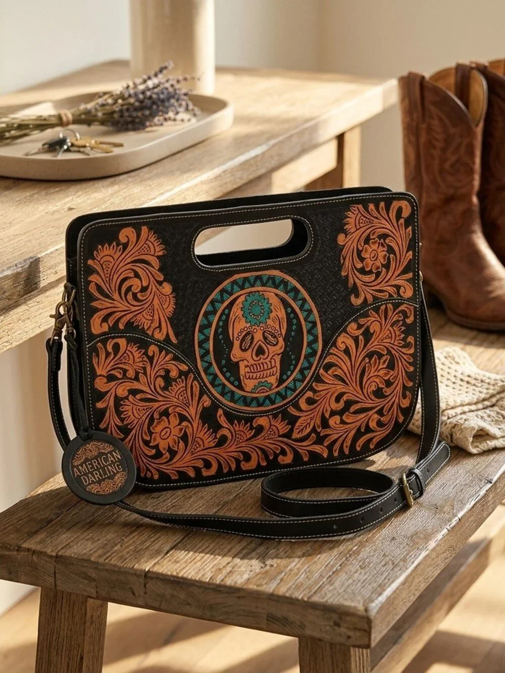 American Darling Western Sugar Skull Satchel - Picture 3 of 7